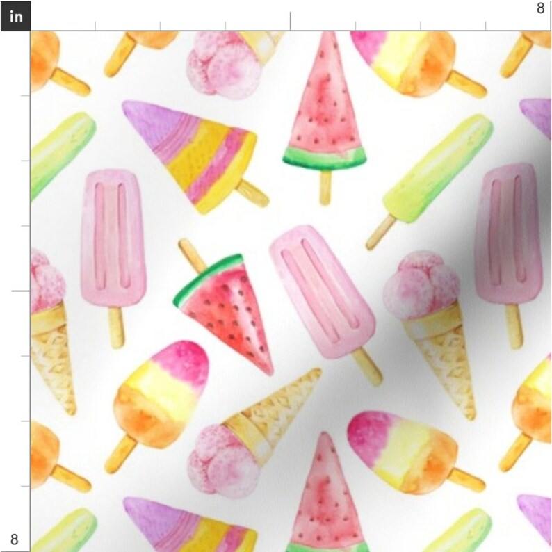 Fruit Ice Cream Fabric by the Yard. Quilt Cotton, Sateen, Poplin, Organic Knit, Jersey, Minky. Dessert, Popsicles, Children's Fabric, Summer image 2