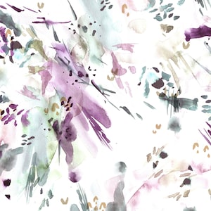 K&ouml;nnte beinhalten: Abstrakte Aquarellmalerei in Lila-, Blau- und Braunt&ouml;nen. Das Gem&auml;lde zeigt eine Vielzahl von Formen und Texturen, die eine dynamische und ausdrucksstarke Komposition erzeugen.