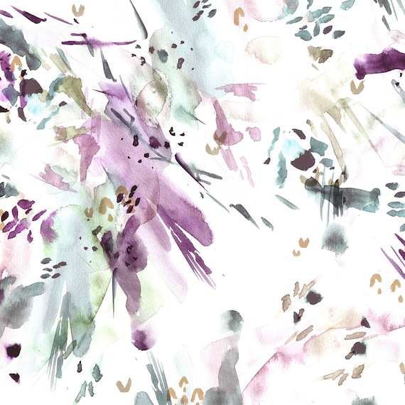 Lavender Abstract Fabric by the Yard. Quilting Cotton, Poplin, Minky, Fleece, Home Decor. Painted Brush Strokes, Modern
