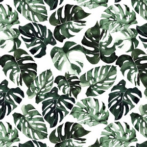 Monstera Tropical Leaves Fabric by the Yard. Quilting Cotton, Poplin, Organic Knit, Jersey or Minky. Rainforest, Jungle, Plants, Botanical