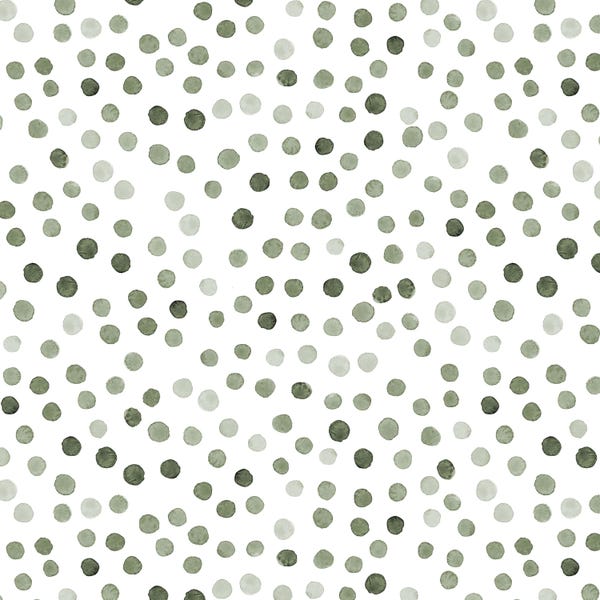 Tela de lunares con acuarela de salvia y sal marina en algodón acolchado, satén y minky, ideal para decoración del hogar. Lunares, minimalista, verde tierra.