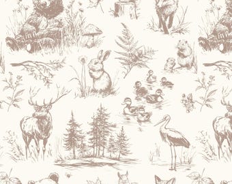 Marsh Woods Fabric by the Yard. Quilting Cotton, Sateen, Minky, Fleece, Home Decor. Woodland Nursery, Sketch Toile, Neutral, Whimsical
