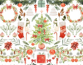 Storybook Christmas Fabric by the Yard. Christmas Tree, Stocking, Greenery, Ornaments, Holidays, Cozy. Cotton, Poplin, Knit, Home Decor.