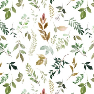 Woodsy Leaves Fabric by the Yard. Quilting Cotton, Knit, Jersey or Minky. Botanical, Nature, Tree, Woodland, Gener Neutral Nursery