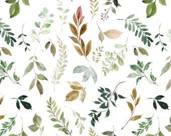 Woodsy Leaves Fabric by the Yard. Quilting Cotton, Knit, Jersey or Minky. Botanical, Nature, Tree, Woodland, Gener Neutral Nursery