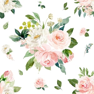 Blush Floral Fabric - Pink Rose Florals, Girl Nursery Quilting - Quilting Cotton, Poplin, Minky, Fleece, Home Decor Fabric by the Yard