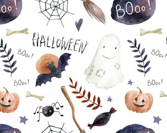 Halloween Night Fabric by the Yard. Pumpkins, Autumn, Fall Fabric, Baby, Children's Fabric, Ghost, Bat. Quilt Cotton, Knit, Jersey or Minky