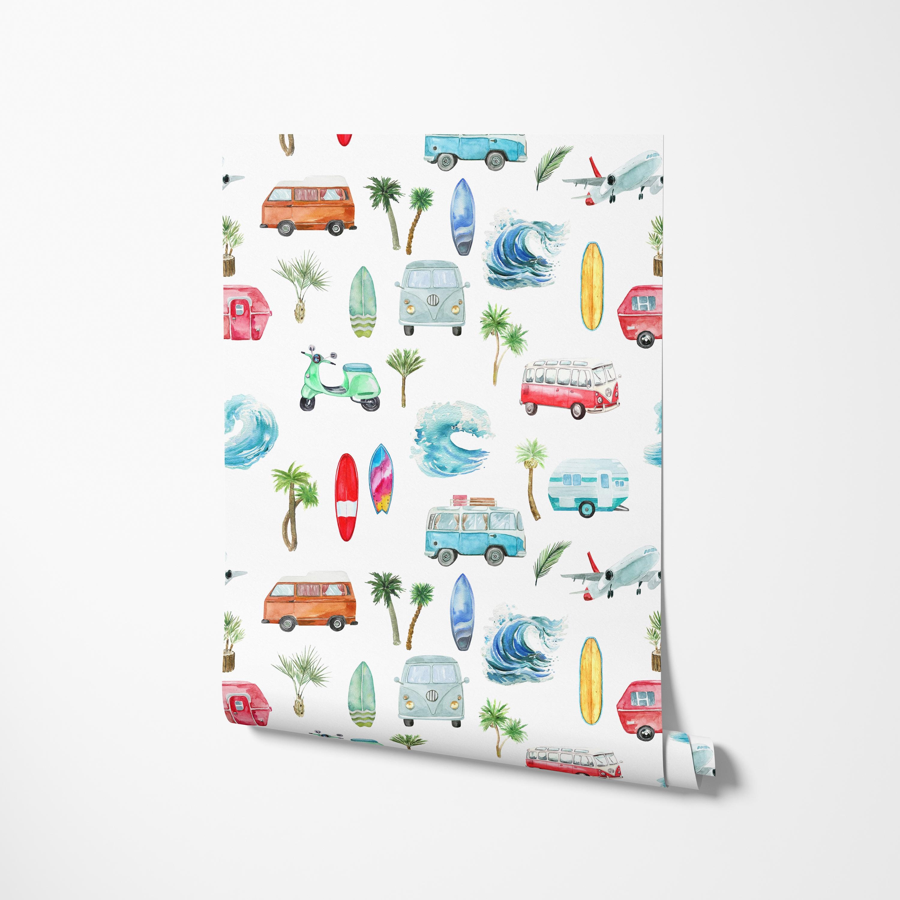 Surf Wallpaper, Beach House, Coastal, Peel and Stick Removable and Prepasted Smooth Wallpaper