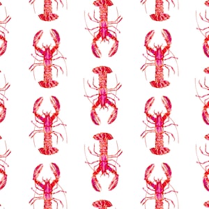 Watercolor Lobsters Fabric. Shellfish, Crustacean, Lobster, Summer. Quilting Cotton, Sateen, Poplin, Knit, Home Decor Fabric by the Yard