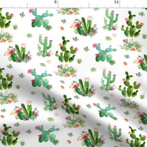 Watercolor Cactus and Succulent Fabric Desert, Southwest, Floral Quilting Cotton, Sateen, Minky, Home Decor Fabric by the Yard image 3