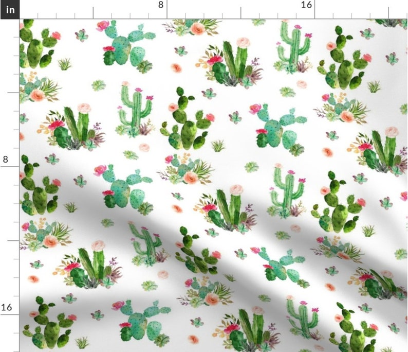 Watercolor Cactus and Succulent Fabric Desert, Southwest, Floral Quilting Cotton, Sateen, Minky, Home Decor Fabric by the Yard image 3