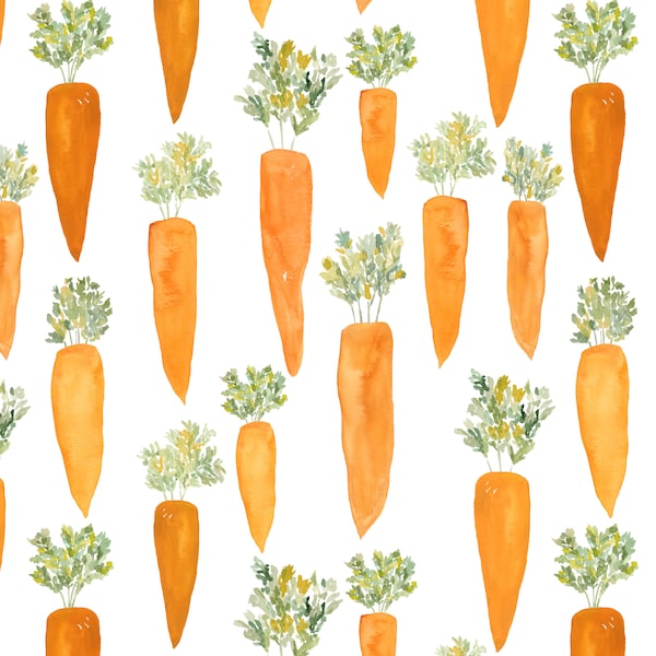 Easter Watercolor Carrots Fabric by the Yard. Quilting Cotton, Sateen, Poplin, Knit, Home Decor. Gender Neutral, Spring Carrot, Bunny