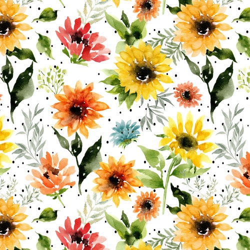 Sunflowers and Roses Fabric by the Yard. Quilting Cotton Etsy