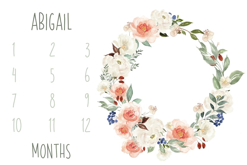 Calendar First Year Newborn Photo Prop Monthly Newborn Photography Flowers Girl Kids Personalized Baby Milestone Fabric in Woodland Blooms