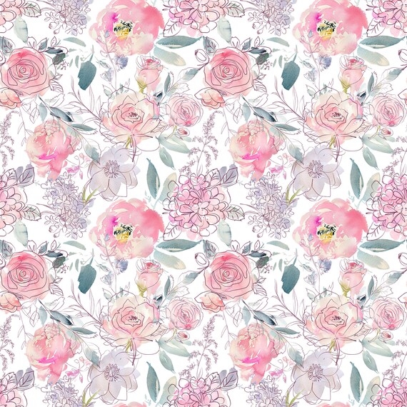 Pink Floral Fabric by the Yard. Quilting Cotton Organic Knit Etsy