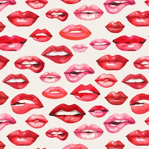 Lips Fabric, Valentine Fabric, Lipstick, Love, Kisses, Cute Valentines, Quilting Cotton, Sateen, Minky, Home Decor Fabric by the Yard