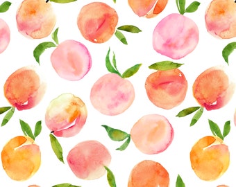 Peach Fabric - Summer Fruit Peaches - Quilting Cotton, Poplin, Organic Knit, Home Decor Fabric by the Yard - Children's Fabric