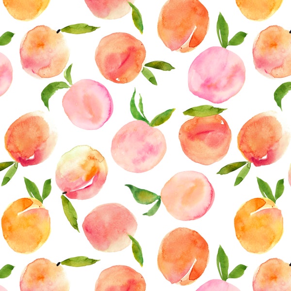 Peach Fabric - Summer Fruit Peaches - Quilting Cotton, Poplin, Organic Knit, Home Decor Fabric by the Yard - Children's Fabric