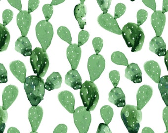 Watercolor Cactus Fabric by the Yard. Southwest, Desert, Cacti, Cactus Nursery, Green - Quilt Cotton, Sateen, Minky, Home Decor, Upholstery