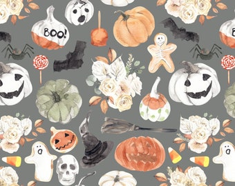Spooky Halloween Fabric by the Yard. Pumpkins, Autumn, Fall Fabric, Baby, Children&#39;s Fabric, Ghost, Bat. Quilt Cotton, Knit, Jersey or Minky