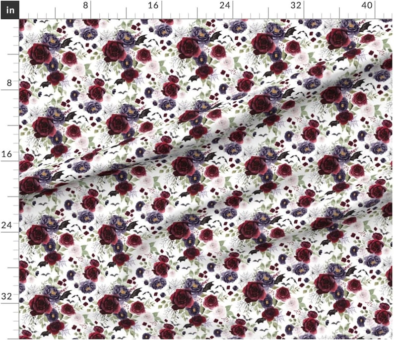 Halloween Floral Fabric by the Yard. Spooky, Botanical, Spider Webs, Spiders, Bats, Flower Fabric, Fall. Quilt Cotton, Minky, Knit, Jersey image 4