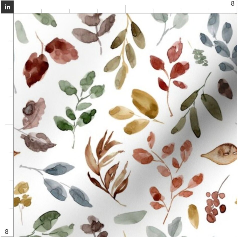 Fall Autumn Leaves Fabric by the Yard. Autumn Fabric, Watercolor Floral ...