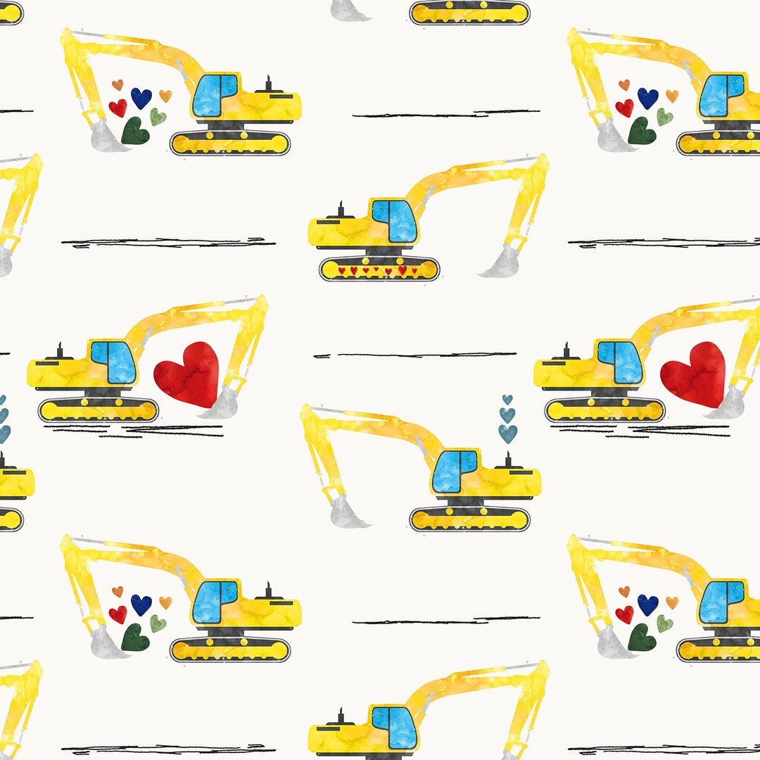 Construction Valentine Fabric Excavator and Hearts, Valentine's Day Boy