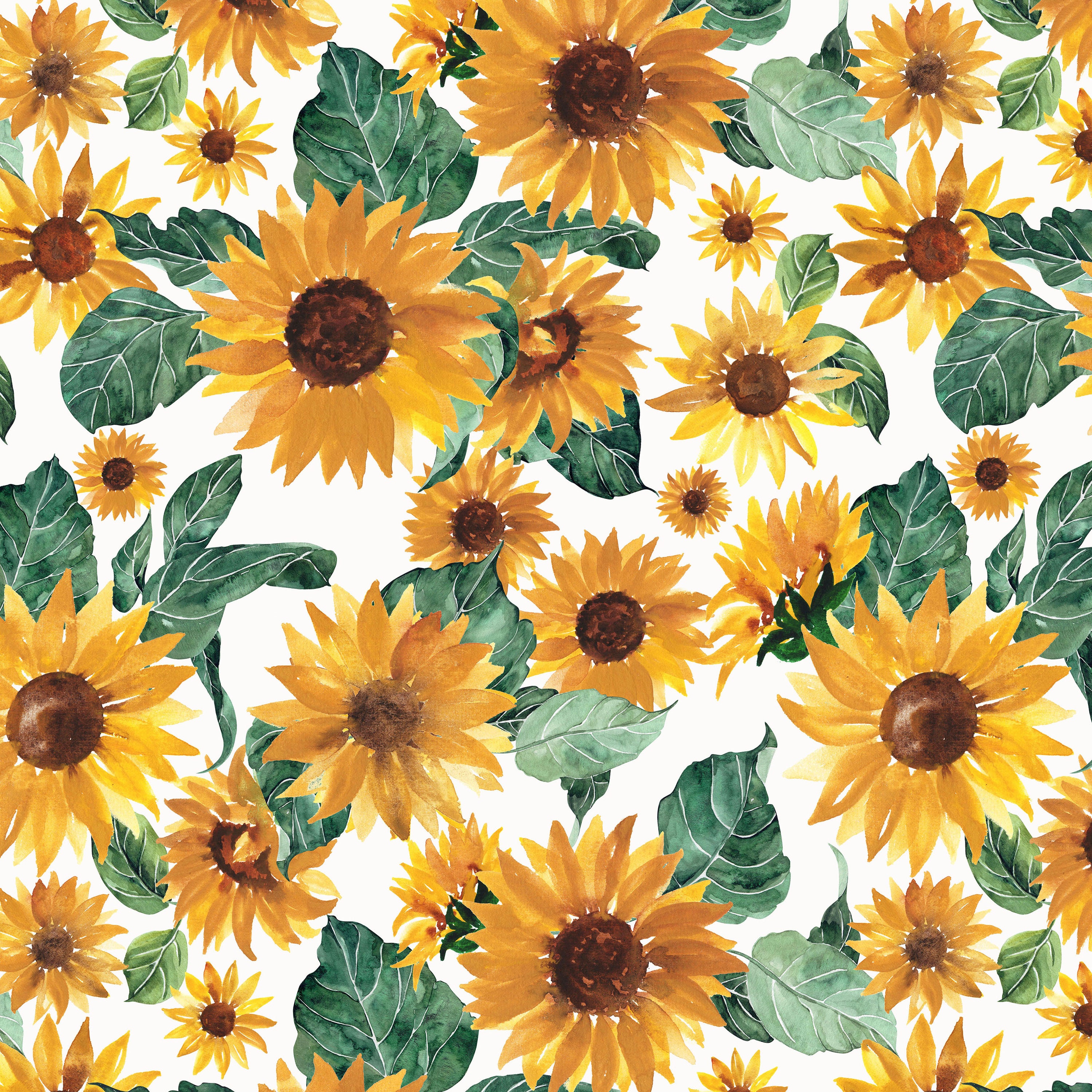 Sunflower Fabric Watercolor Sunflowers and Leaves Boho Summer Fabric by the  Yard and Fat Quarter 