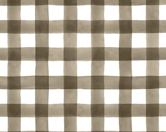 Cocoa Buffalo Check Plaid Fabric by the Yard. Quilting Cotton, Poplin, Organic Knit, Minky, Canvas. Light Brown, Minimalist