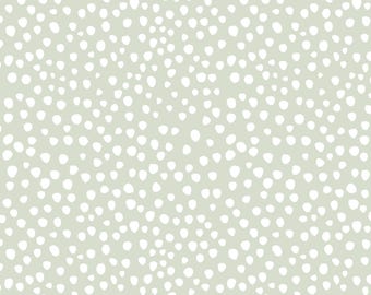 Soft Green Dots Fabric in Quilting Cotton, Poplin, Organic Knit, Jersey, Minky, Home Decor. Polka Dot, Minimalist, Light Green, Cute