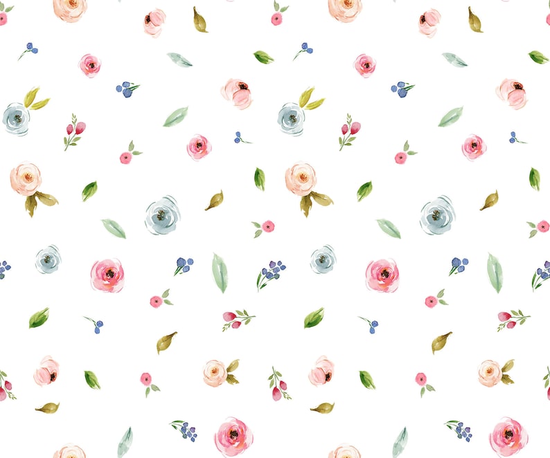 Mini Blush and Blue Blooms Fabric by the Yard. Quilting Etsy