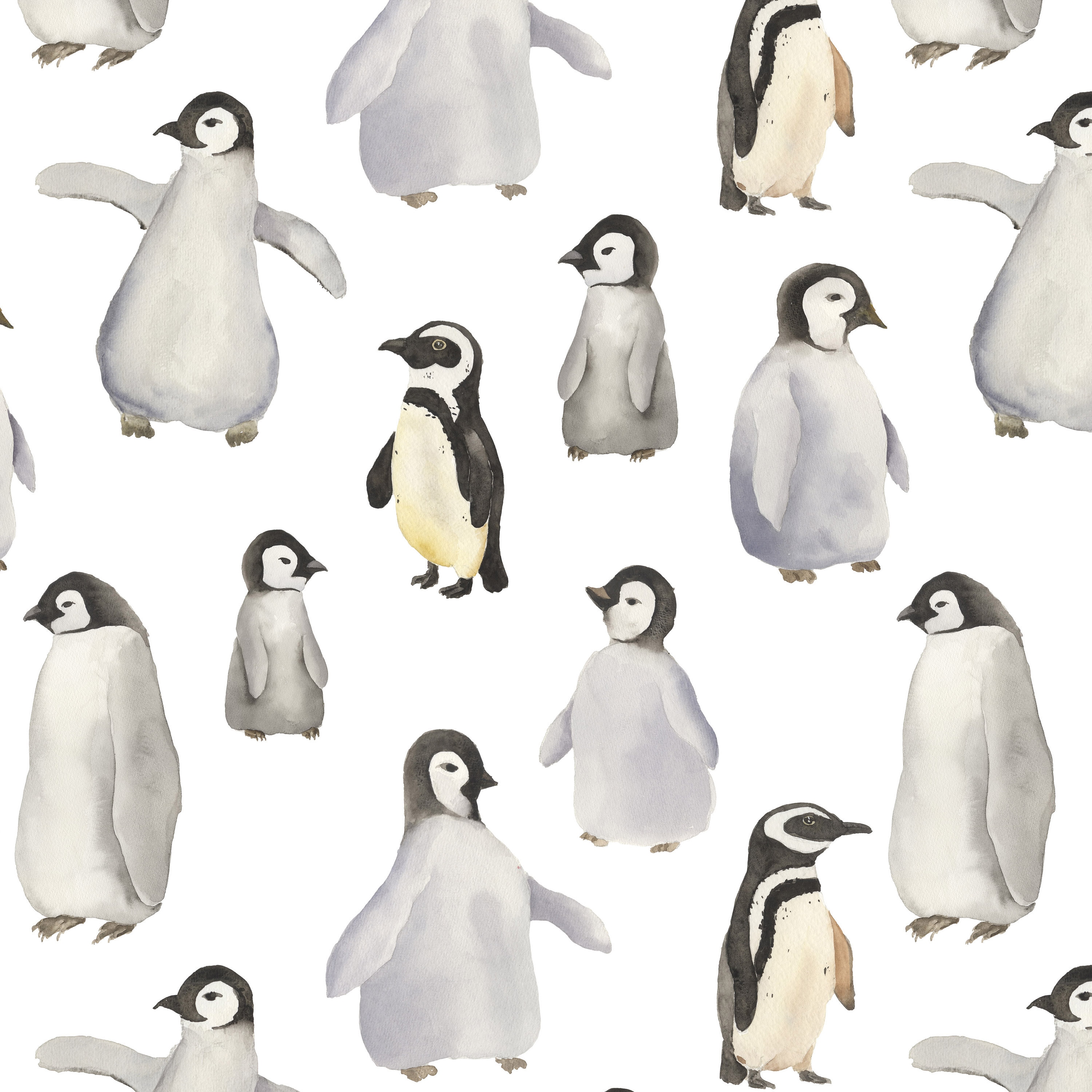 Penguin Fabric - Watercolor Penguins, Bird, Winter, Holidays