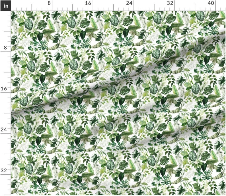 May include: A seamless pattern featuring a variety of green watercolor leaves and branches on a white background. The pattern is perfect for fabric, wallpaper, or other decorative projects.