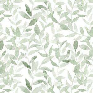 Sage Leaves Fabric by the Yard. Quilting Cotton, Poplin, Knit, Minky, Upholstery. Botanical Nature, Tree, Green