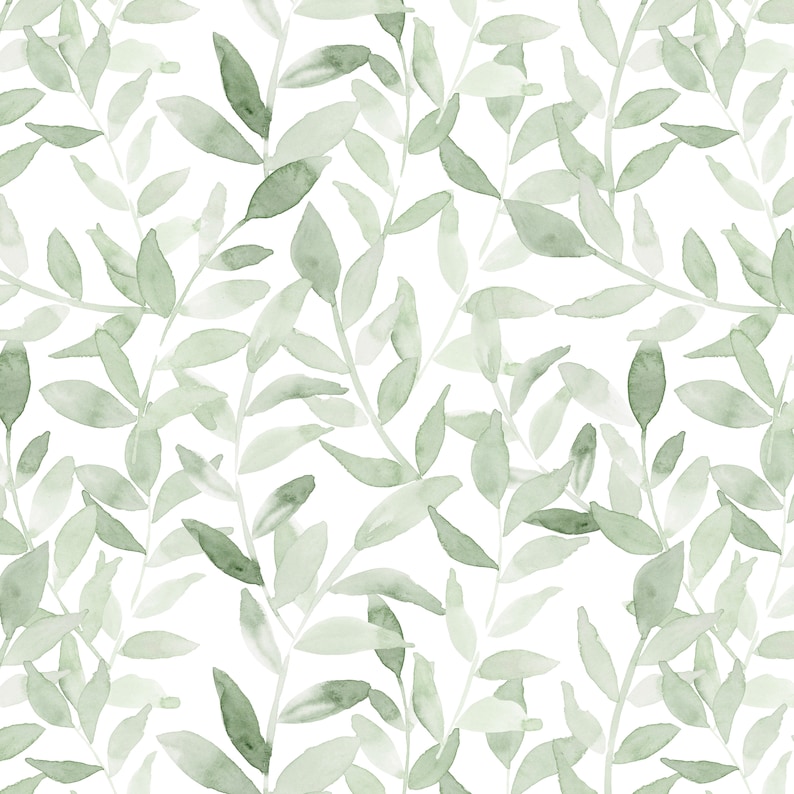 Sage Leaves Fabric by the Yard. Quilting Cotton, Poplin, Knit, Minky, Upholstery. Botanical Nature, Tree, Green image 1