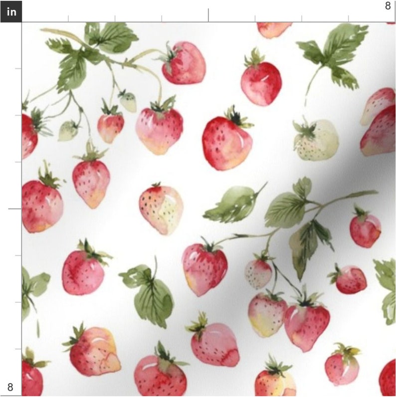 May include: A seamless pattern featuring watercolor illustrations of red strawberries with green leaves on a white background.