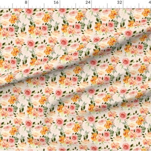 Peach Orange Floral Fabric by the Yard. Quilting Cotton, Minky, Organic ...