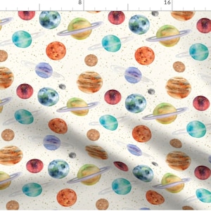 Planet Fabric by the Yard. Quilting Cotton, Poplin, Organic Knit, Jersey or Minky. Watercolor Planets, Space, Outer Space, Earth, Galaxy Sky bild 3