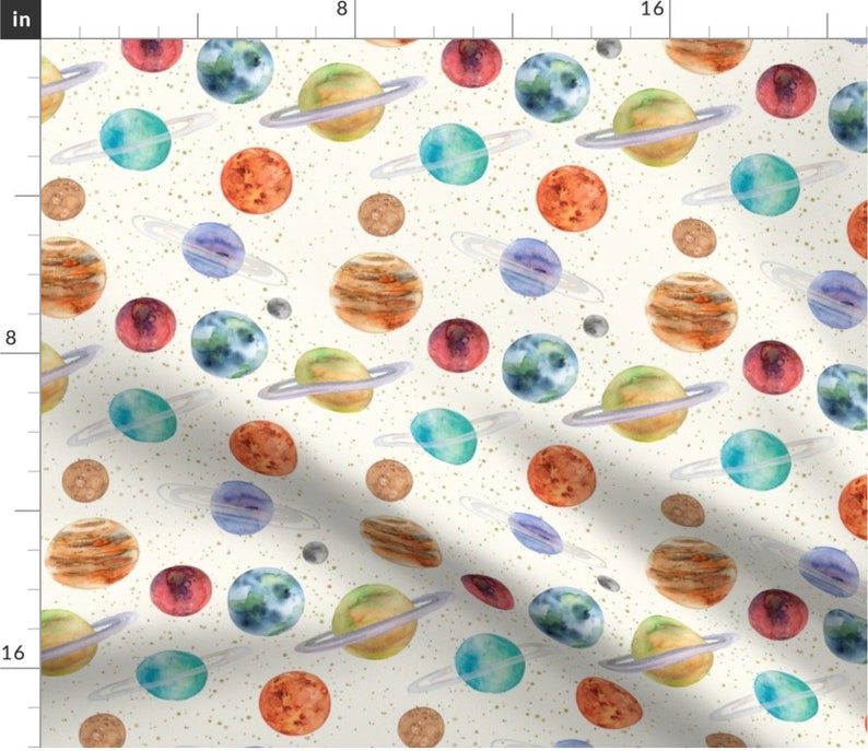 Planet Fabric by the Yard. Quilting Cotton, Poplin, Organic Knit, Jersey or Minky. Watercolor Planets, Space, Outer Space, Earth, Galaxy Sky bild 3