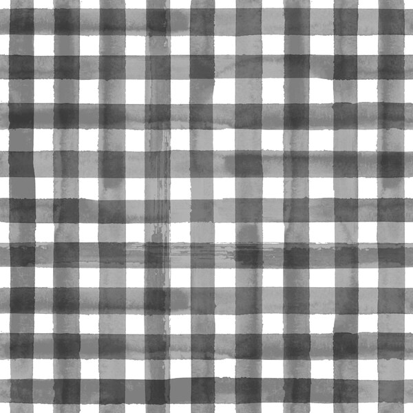 Watercolor Gingham Fabric by the Yard. Woodland Fabric, Plaid Fabric, Black and White, Monochrome, Modern