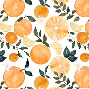 Watercolor Oranges Fabric by the Yard. Quilting Cotton, Organic Knit, Jersey, or Minky. Orange, Food, Fruit, Summer Fabric, Fruit, Tropical