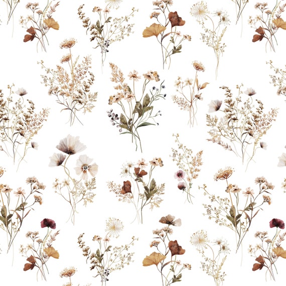 Vintage Floral Fabric - Watercolor Poppy Florals, Granny Chic, Cottagecore - Cotton, Minky, Home Decor, Upholstery Fabric by the Yard