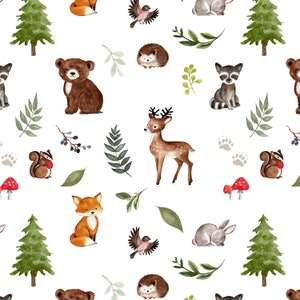 Woodland Fabric, Woodland Nursery, Deer, Animal, Bear, Fox, Baby, Cotton, Knit Minky, Fabric by the Yard