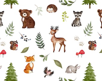 Woodland Fabric, Woodland Nursery, Deer, Animal, Bear, Fox, Baby, Cotton, Knit Minky, Fabric by the Yard