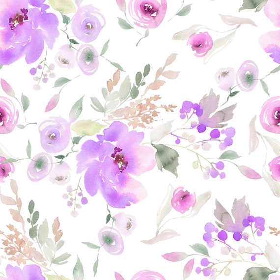 Lavender Floral Fabric by the Yard. Quilt Cotton Knit Etsy