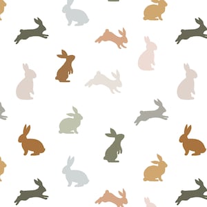 Cute Bunny Fabric by the Yard. Boho Bunnies, Easter Rabbit Fabric - Quilting Cotton, Poplin, Organic Knit, Minky, Home Decor Fabric