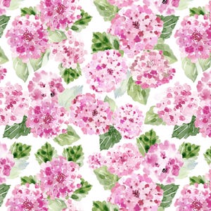 Pink Hydrangea Fabric by the Yard. Quilting Cotton, Organic Knit, Jersey or Minky. Watercolor Florals, Botanical, Flowers, Cottagecore
