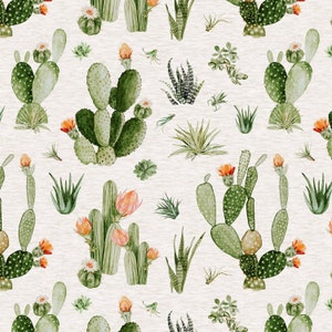 Desert Cactus Fabric by the Yard. Quilting Fabric, Poplin, Organic Knit, Jersey or Minky. Watercolor Cactus, Southwest, Plant Fabric