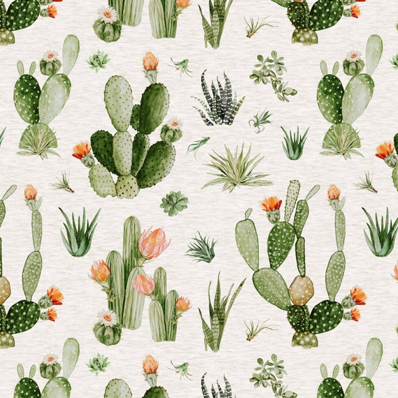 Desert Cactus Fabric by the Yard. Quilting Fabric Poplin Organic