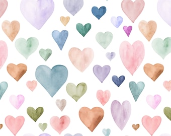 Boho Hearts Fabric - Watercolor Pastel Heart, Girl Nursery, Valentine's Day - Quilting Cotton, Poplin, Jersey Knit, Minky Fabric by the Yard